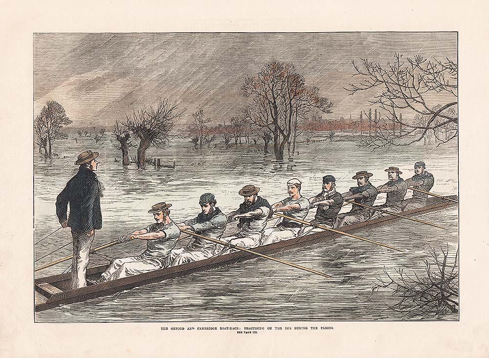 The Oxford and Cambridge Boat Race - Practicing on the Isis during the floods