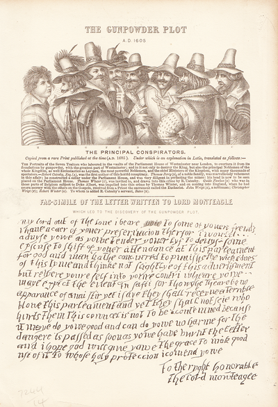 The Gunpowder Plot.  A.D. 1605.  (antique print)