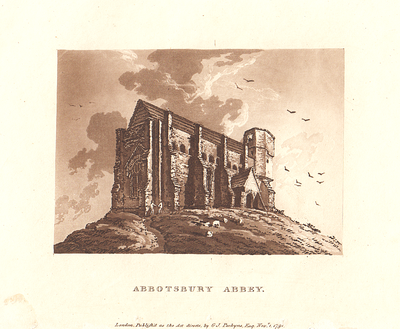 Abbotsbury Abbey.  (antique print)