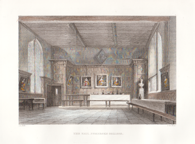 The Hall, Pembroke College.  (antique print)