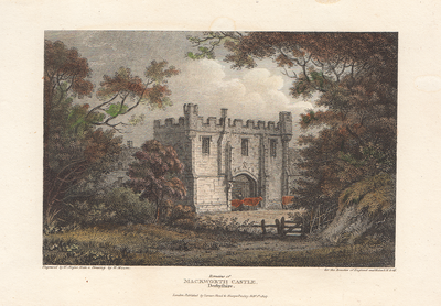Remains of Mackworth Castle Derbyshire (antique print)