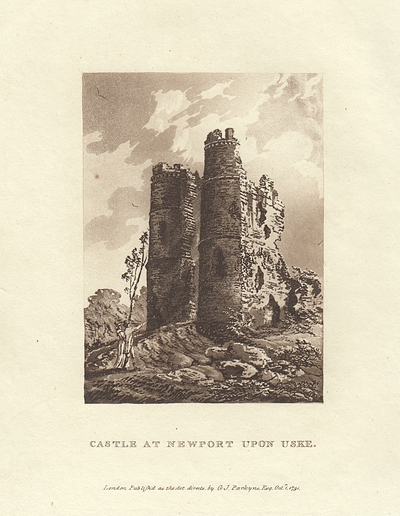 Castle at Newport Upon Uske.  (antique print)