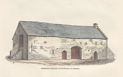 Fortified Building at Pontvaen, in Cemaes.  (antique print)