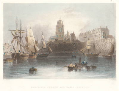 Redcliffe Church and Basin, Bristol.  (antique print)