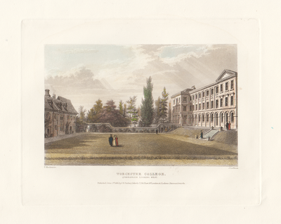 Worcester College, Quadrangle looking West.  (antique print)