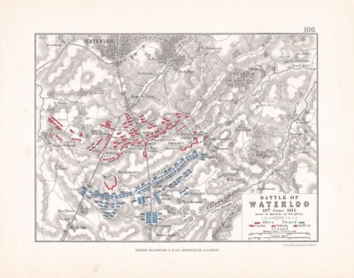 Battle of Waterloo 18th June, 1815.  Sheet 1st Morning of the Battle.  (antique battle plan)