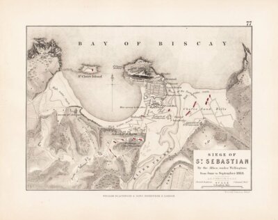 Siege of St Sebastian By the Allies under Wellington from June to September 1813  (antique battle plan)