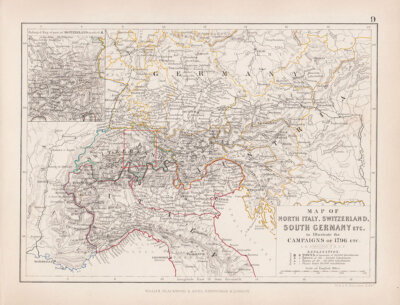 Map of North Italy Switzerland South Germany etc to illustrate the campaigns of 1796 etc
