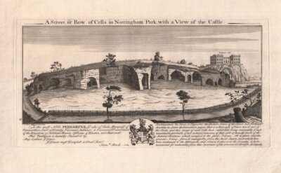 A Street, or Row of Cells in Nottingham Park, with a View of the Castle.