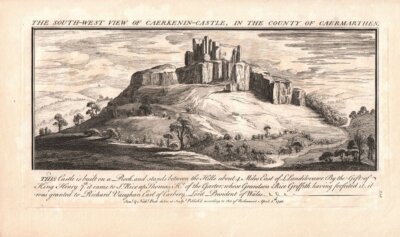 The South West View of Caerkenin Castle, in the County of Carmarthen.