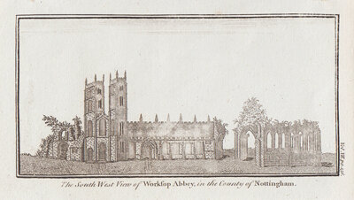 The South West view of Worksop Abbey in the County of Nottingham 