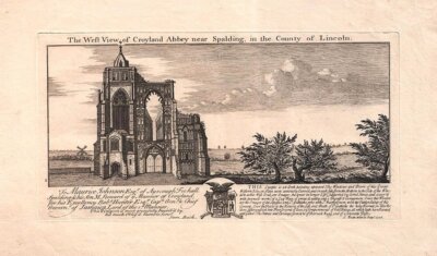 The West View of Croyland Abbey near Spalding. in the County of Lincoln.