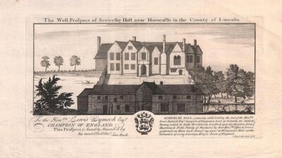 The West Prospect of Scrivelby Hall near Horncastle, in the County of Lincoln.