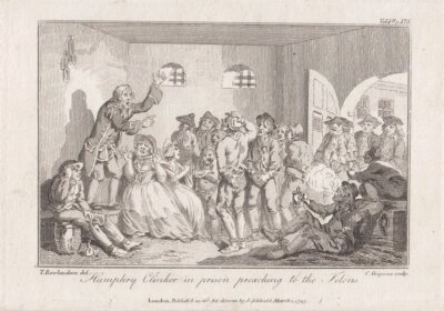 Humphry Clinker in prison preaching to the Felons.  (antique print)