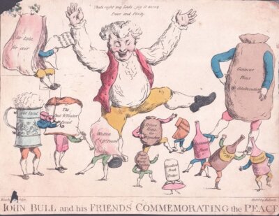 JOHN BULL  and his FRIENDS COMMEMORATING the PEACE  (antique print)