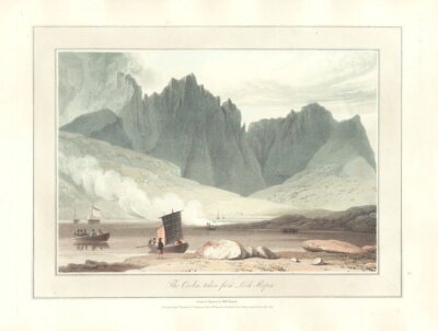 The Coolin, taken from Loch Slapin.  William Daniell.  (antique print)