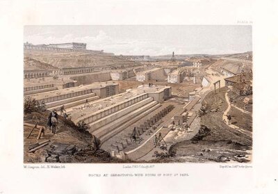 Docks at Sebastopol with ruins of Fort St Paul