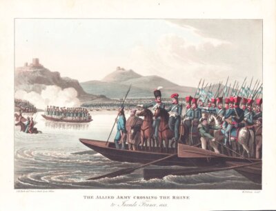 The Allied Army crossing the Rhine to Invade France, 1813.