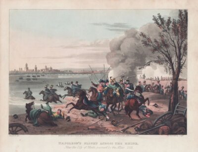 Napoleon's Flight across the Rhine.  Near the City of Mentz, pursued by the Allies. 1812.