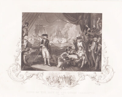 Scene on the deck of the Queen Charlotte (June 1, 1794)   (antique print)