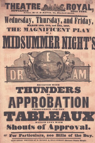 Theatre Royal Newcastle Upon Tyne Poster. 1847.