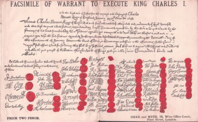 Facsimilie of Warrant to Execute King Charles I.  (antique print)