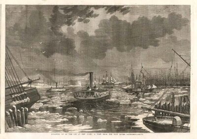 Breaking up of the ice at New York : A View from the East River