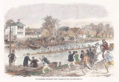 The Cambridge University Eight Training on the Cam.