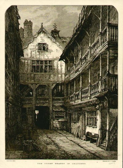 The Green Dragon in Chancery  (antique print)