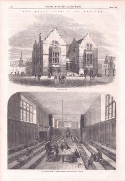 Harrow School.  antique print)