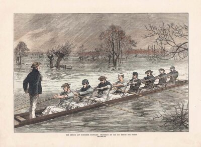 The Oxford and Cambridge Boat Race - Practicing on the Isis during the floods