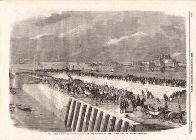 The Queen's visit to Jersey  -  Landing of Her Majesty at the Albert Pier St Helier (antique print)