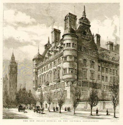 The New Police Offices on the Victoria Embankment  (antique print)