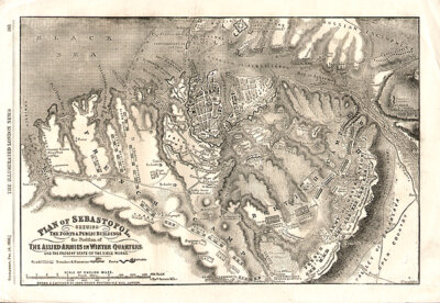 Plan of Sebastopol shewing The Forts & Public Buildings  the Position of The Allied Armies in Winter Quarters and the present state of the Siege Works