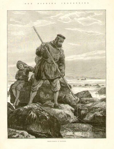 Prawn - Fishing at Hastings  (antique print)