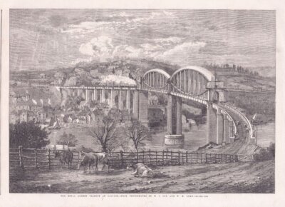 The Royal Albert Viaduct at Saltash.  (antique print)