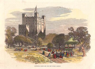 Rochester Castle and the New Public Gardens  (antique print)