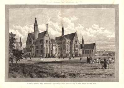 St Paul's School West Kensington:  South-West view showing the playing fields at the back