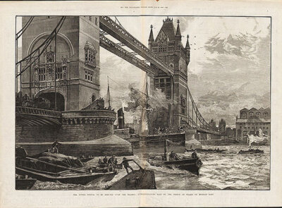 The Tower Bridge to be erected over the Thames :  Foundation Stone laid by The Prince Of Wales on MOnday last