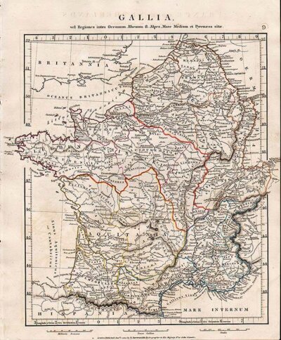 Gallia  Vel Regiones intra Oceanum Rhenum Alpes Mare Medium et Pyrenaeos sitae  -  Aaron Arrowsmith