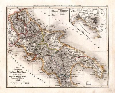 Das Knigreich beider Sicilien Nrdliche Haelfte: Abruzzo Terra Lavoro Apulien und Calabrien 1849 mit Nebenkarten Umgebung von Neapel