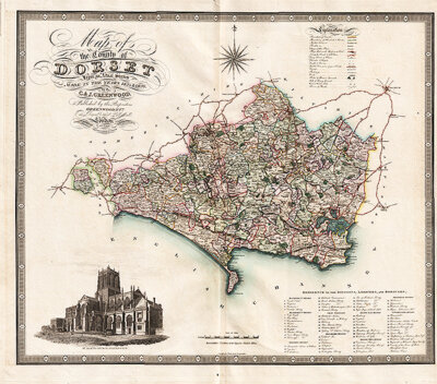 C & J Greenwood - Map of the County of Dorset from an Actual Survey made in the year 1825 & 1826   (antique map)