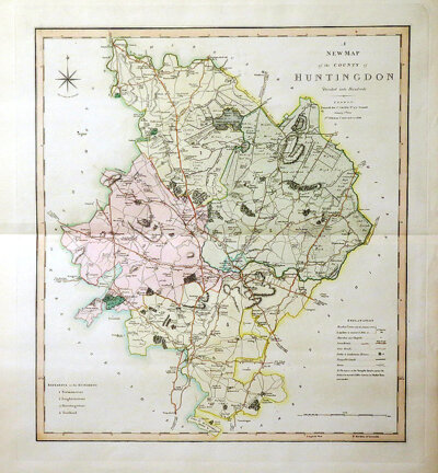 A New Map of the County Of Huntingdon Divided into Hundreds  -  Charles Smith