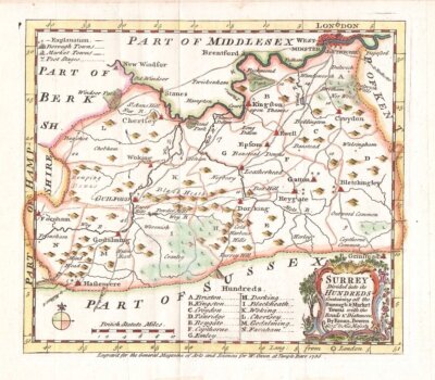 Emanuel Bowen - Surrey Divided into its Hundreds...
