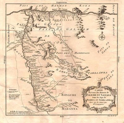 Carte du Cours des Rivieres de Faleme et Sanaga Dans les Pays de Bambuk et Tamba Awra  Leve sur les Lieux par Mr Compagnon