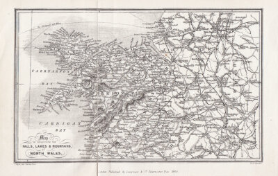 Map to illustrate the Falls Lakes & Mountains of North Wales