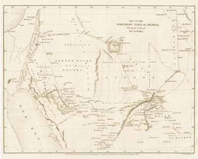 Map of the Northern Part of Arabia  Showing the Routes of Mr GA Wallin 
