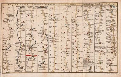 A Map of the Road from London to Berwick commencing at York - John Gibson