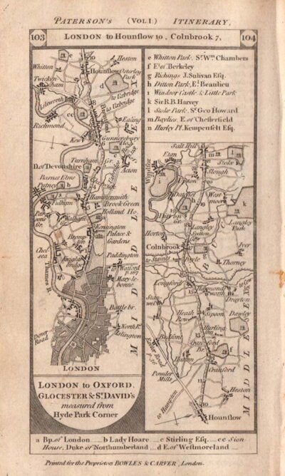Road from London to Oxford Glocester & St David's measured from Hyde Park Corner