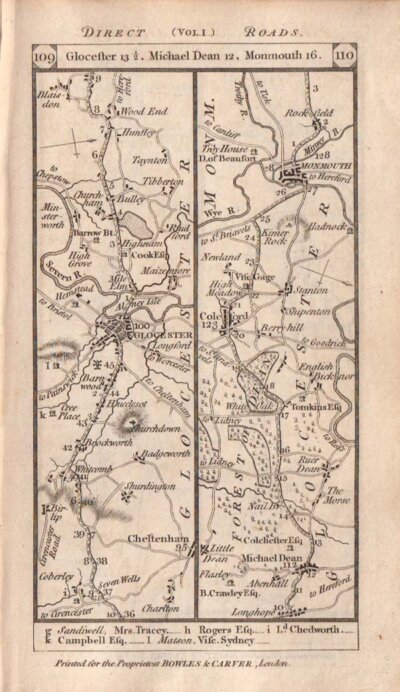 The Road from Glocester to Michael Dean to Monmouth and continuing on the verso to Abergavenny Crickhowell  and Brecon 